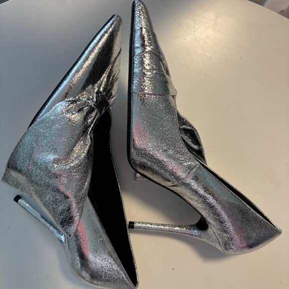 ZARA Silver Metallic Bow Heels - BRAND NEW - Picture 4 of 8
